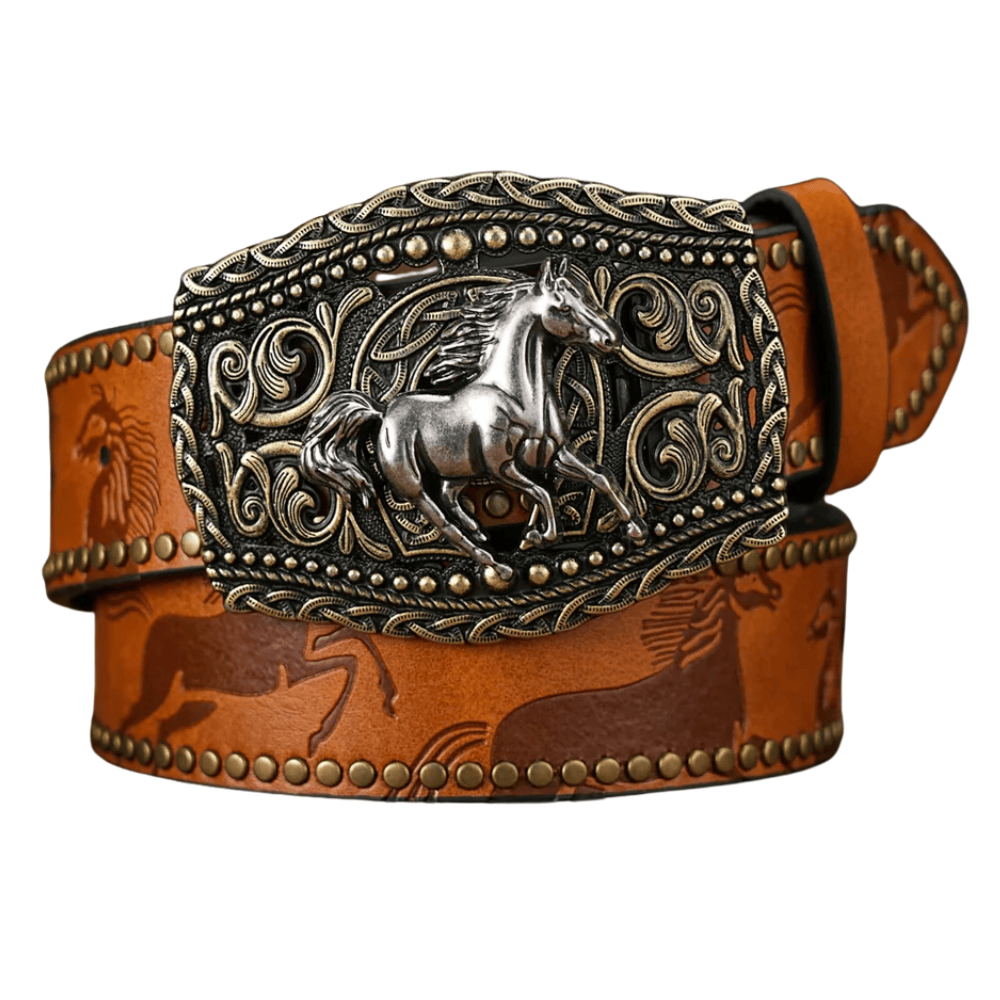 Vintage cowboybälte häst Ljusbrun / 120cm