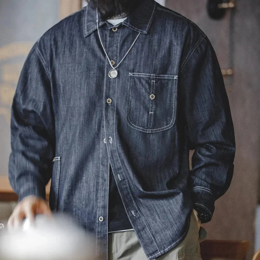 Vintage jeansskjorta herr i workwear-stil