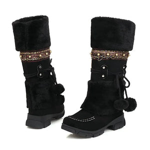 Vinter cowboyboots med fluffig insida och dekorativ snörning