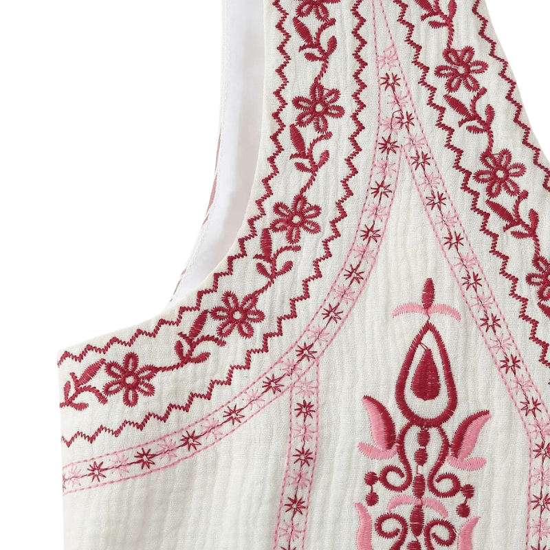 Vit Broderad Väst Dam med Etniskt Blommönster