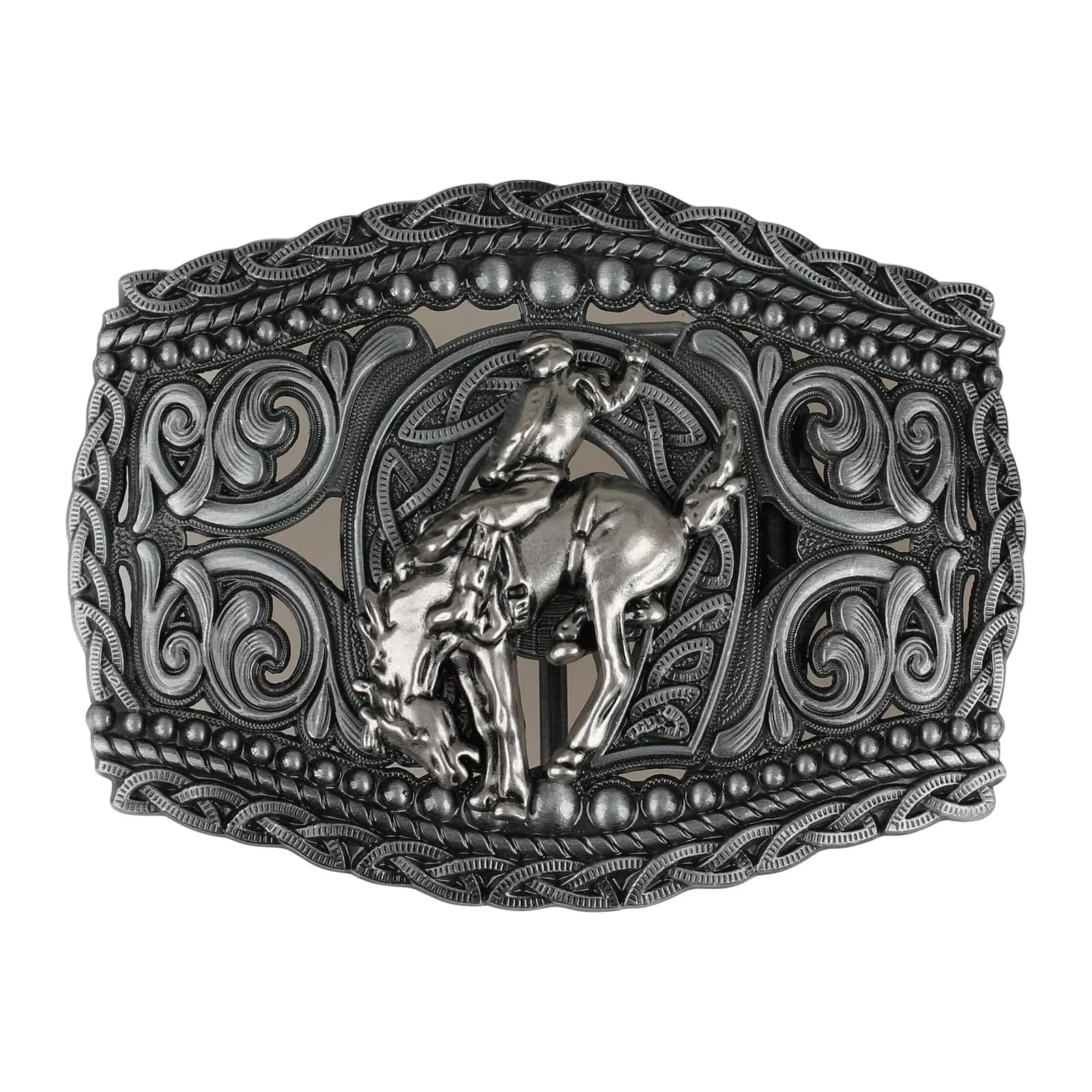 Western Bältesspänne i Metall med Präglad Design Ryttare-silver