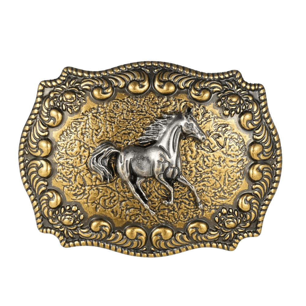 Western Bältesspännen Antik Guld Motiv Häst