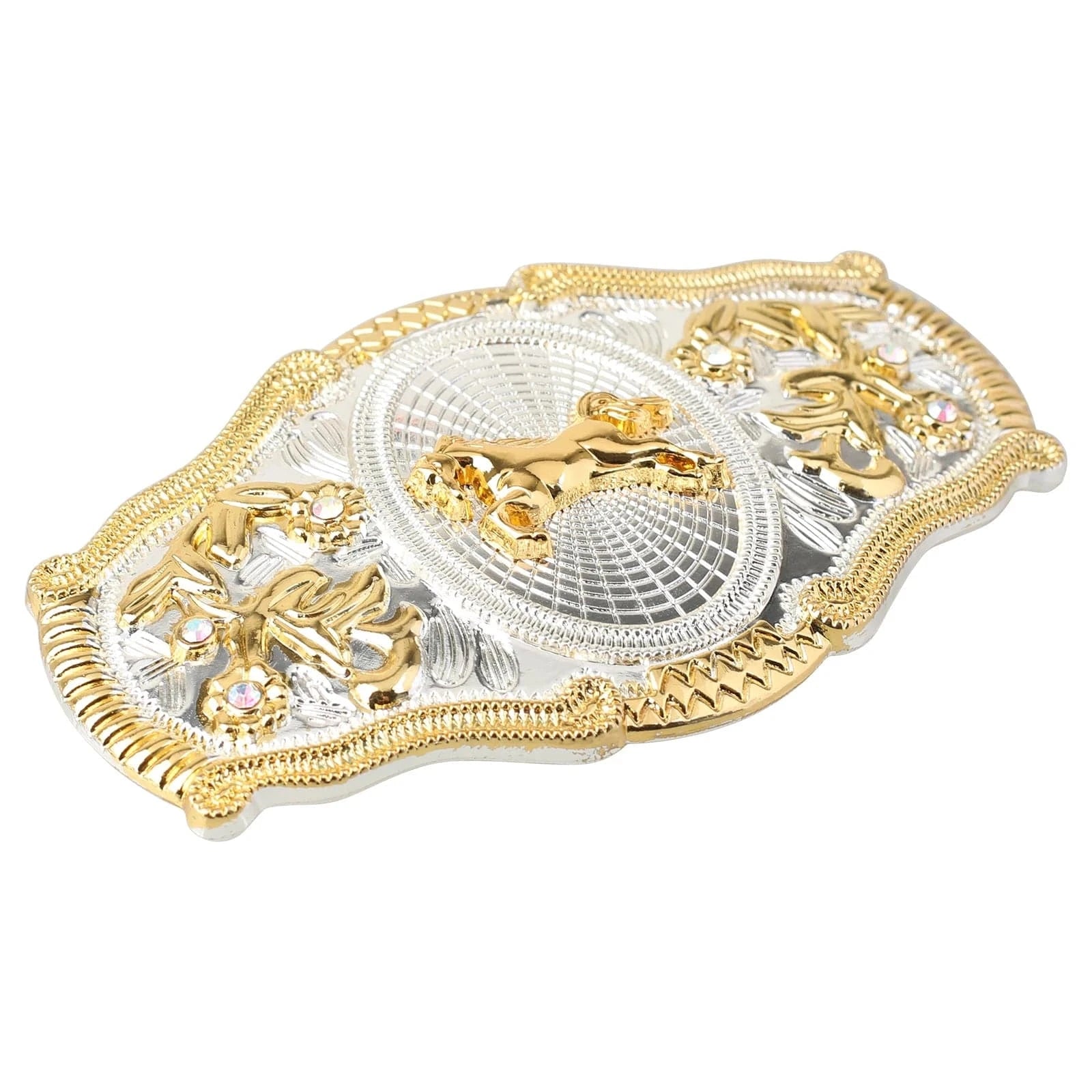 Western Bältesspännen Guld Silver Djurmotiv Vita Strass Blommig Relief