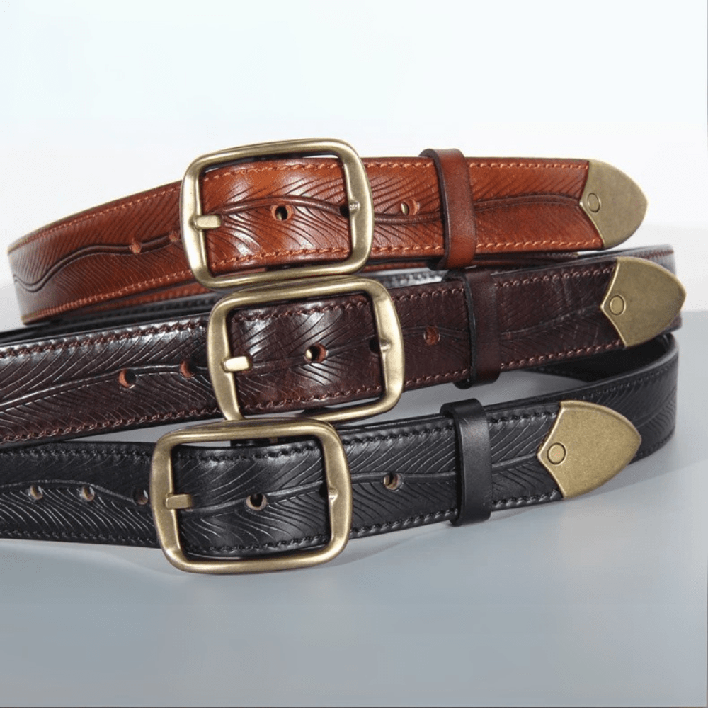Westernbälte i äkta läder med kopparspänne