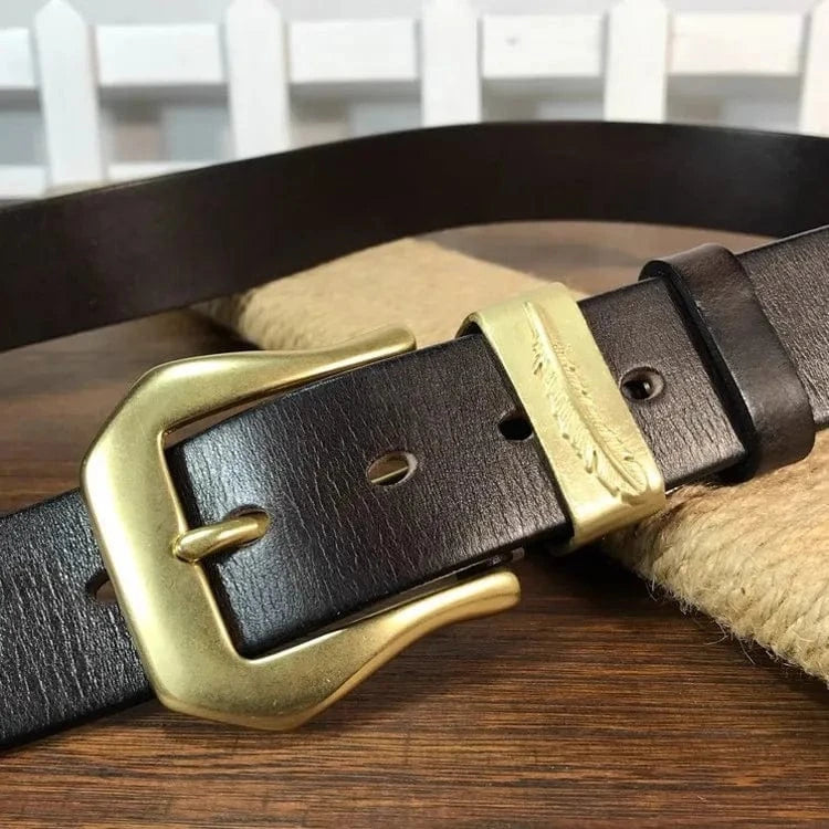 Westernbälte i äkta läder med vintage-kopparspänne
