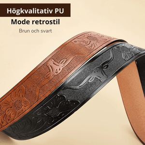 Westernbälte med färgat tjurspänne och präglat läder