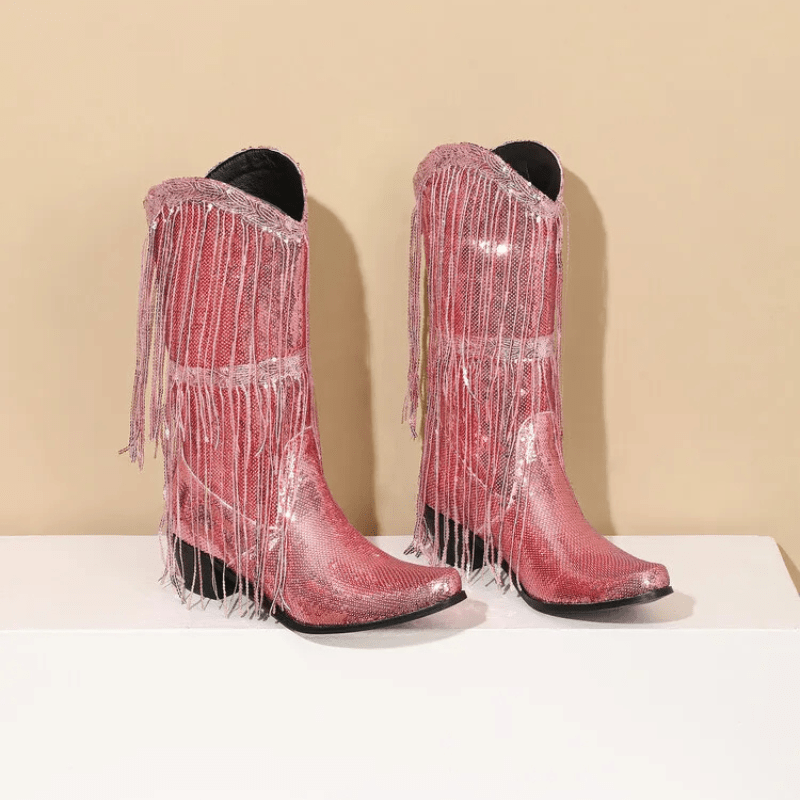 Westernboots med Glittrande Fransdesign