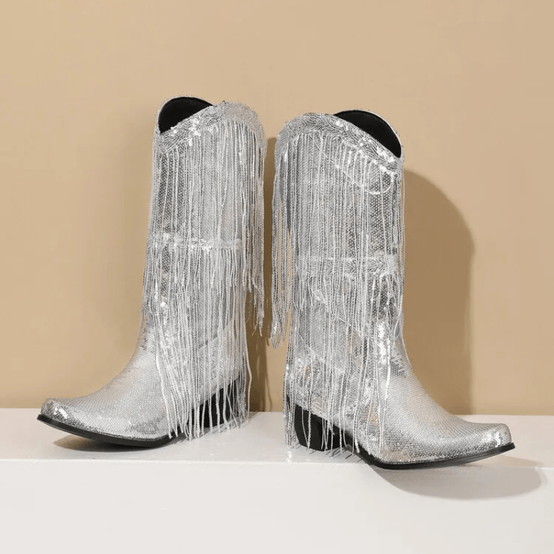 Westernboots med Glittrande Fransdesign